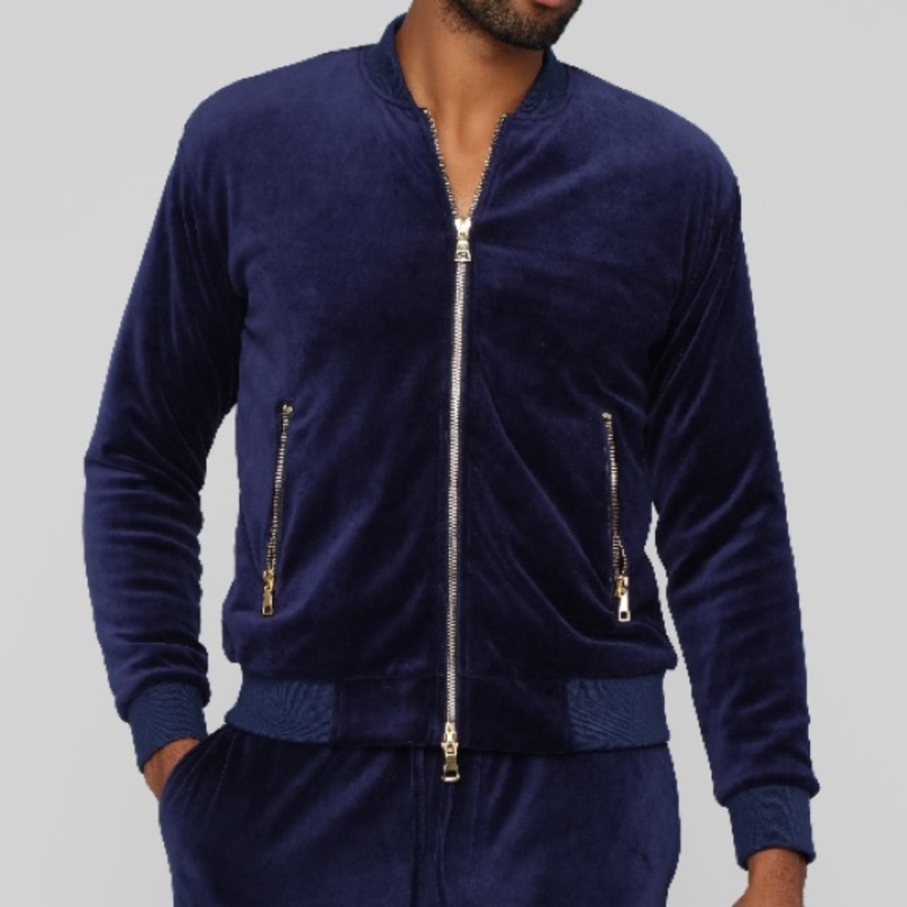 Zack Velour Track Jacket - Navy - Fashion Nova